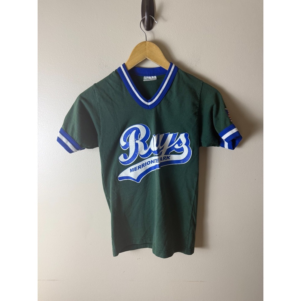 Vintage Baseball Athletics T Shirt Youth L Ringer Green